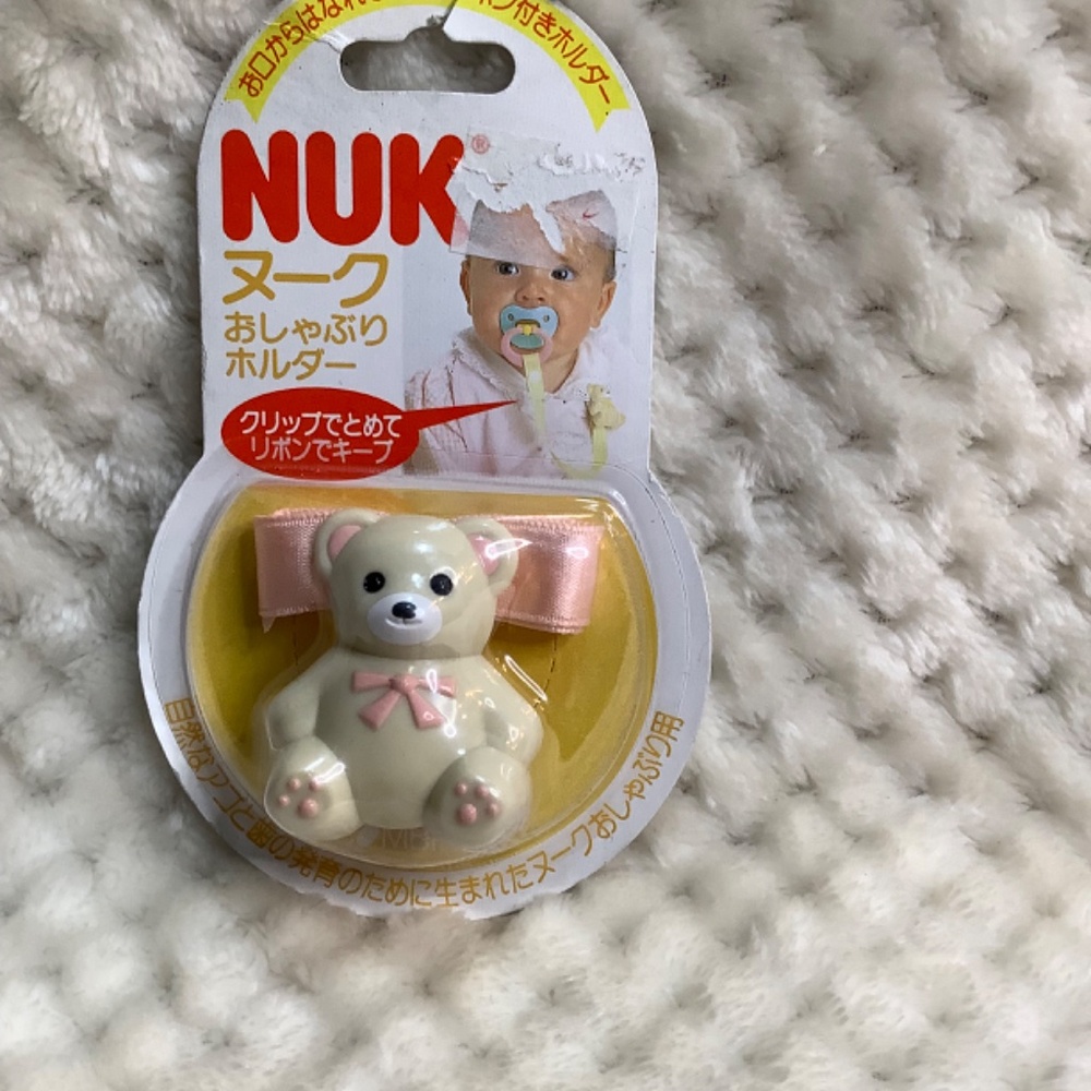 Nuk Teddy Bear Soother Clip with Pink Ribbon and Clip